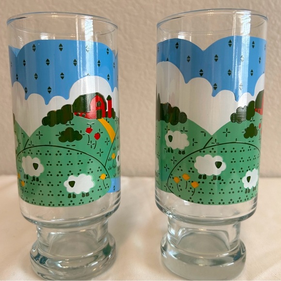 Vintage Nina Sheep Farm Glasses Anchor Hocking Cottagecore Glassware, Set of 2 - Picture 5 of 8